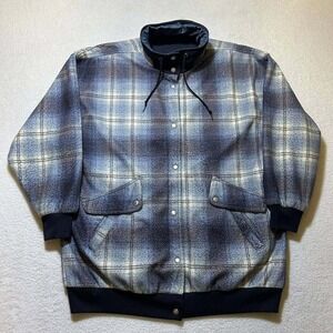 Current Seen Vintage Reversible Jacket Men's Large Blue Plaid Bomber 90s Style